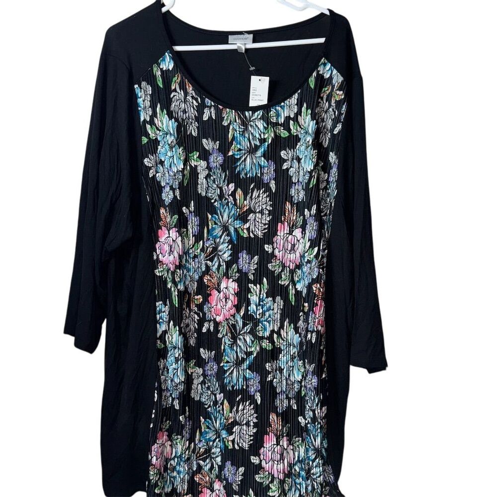 Avenue Women's Plus Size 26 Blue Floral 3/4 Sleeve Tunic‎ Top